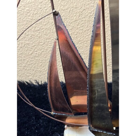 Vintage Copper & Brass Sailing Boat Sculpture With Marble Base - Picture 2 of 9